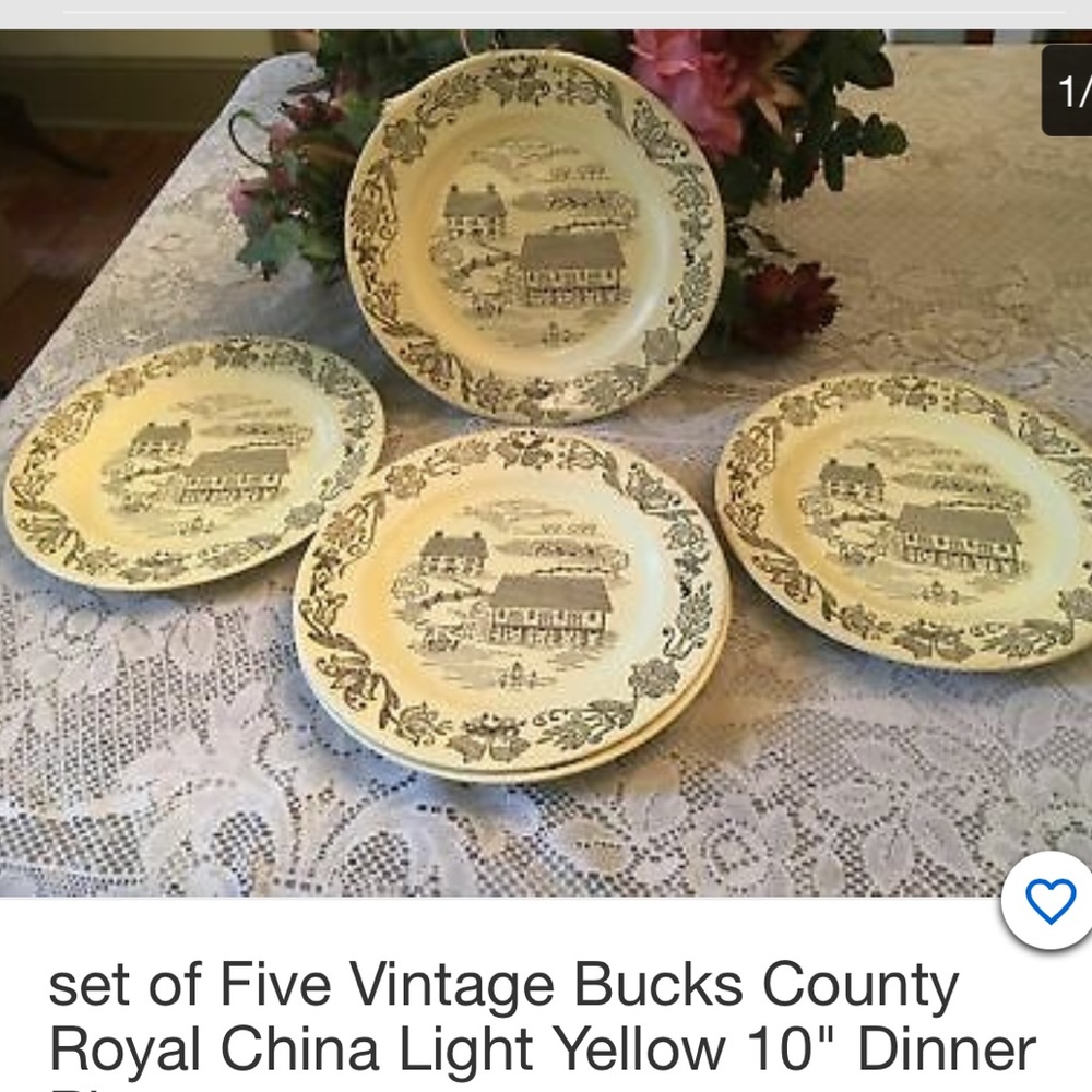 5 Vtg Bucks County Royal China Yellow 10" Plates